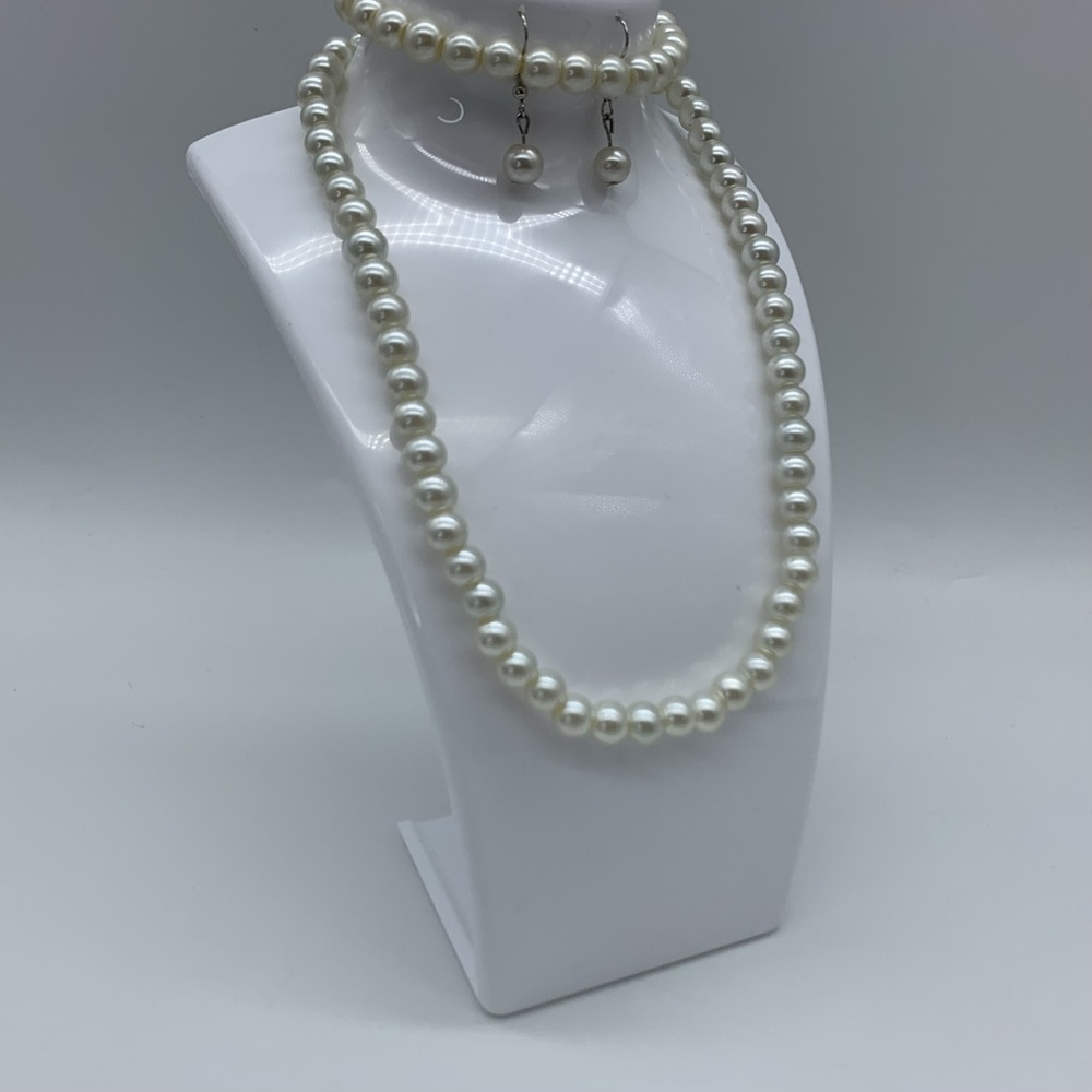 3pcs/set Faux Pearl Beaded Necklace Bracelet & Earrings Set